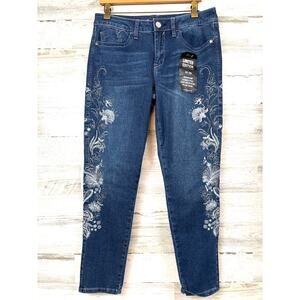 Seven7 Womens 12 Blue Denim White Embroidered Boho Ankle Jeans NWT
